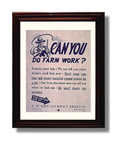 Vintage War Poster - Can You Do Farm Work Vintage War Wall Art - 8x10 Beveled Frame