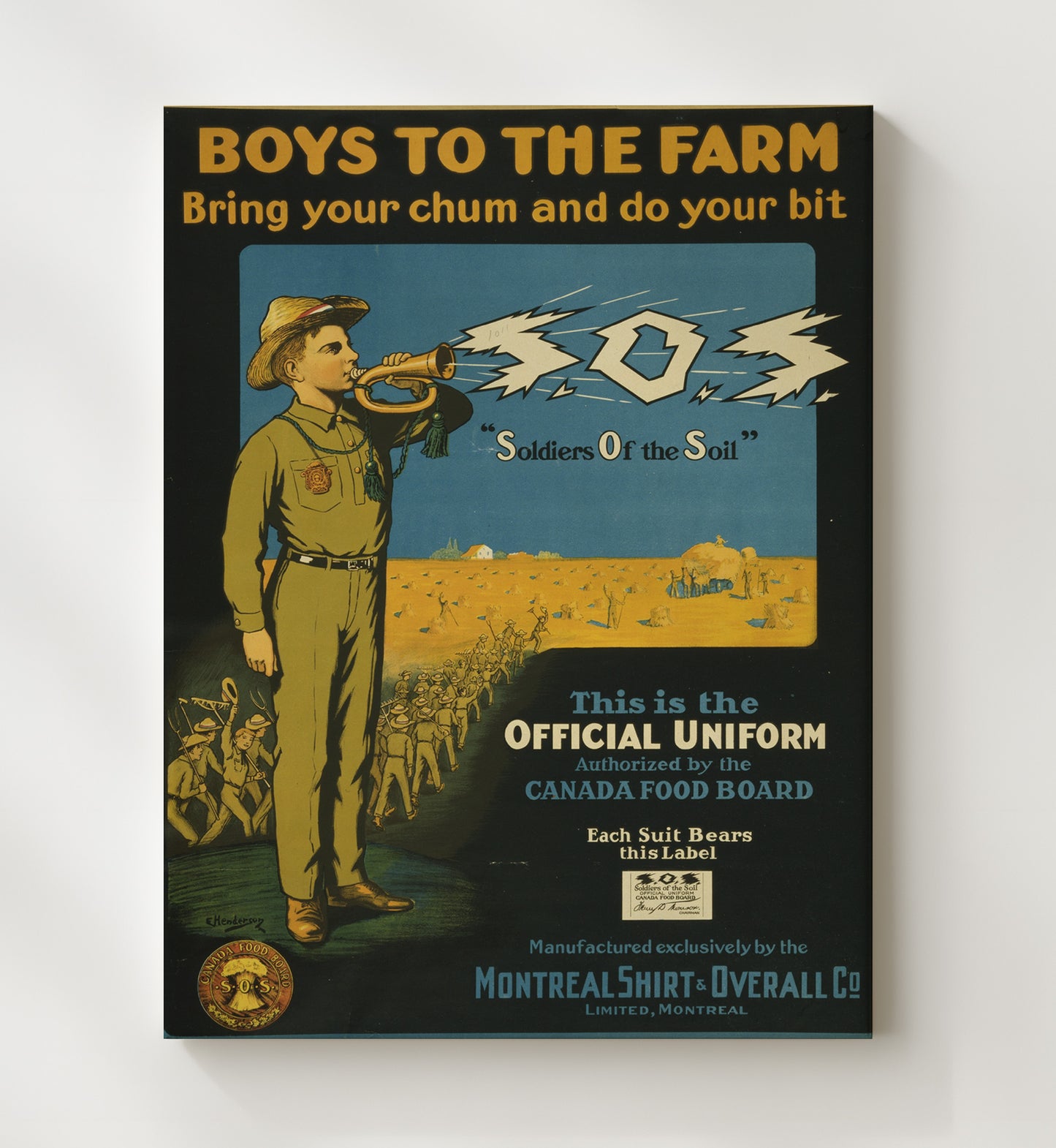Vintage War Poster - Canada Food Board Boys to the Farm Vintage War Wall Art - 20x24 Canvas