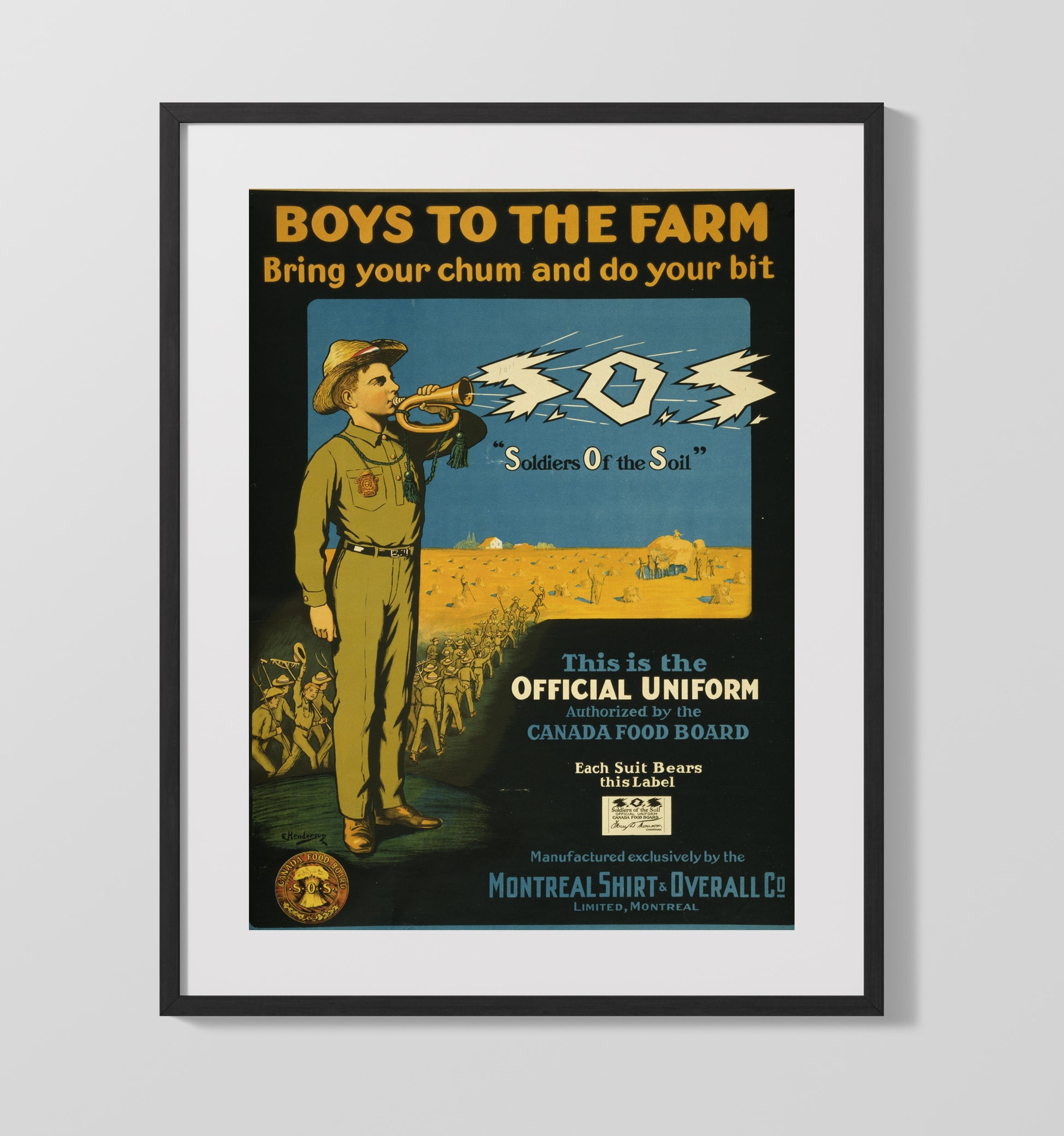 Canada Food Board Boys to the Farm war poster wall art 16x20 Gallery Frame