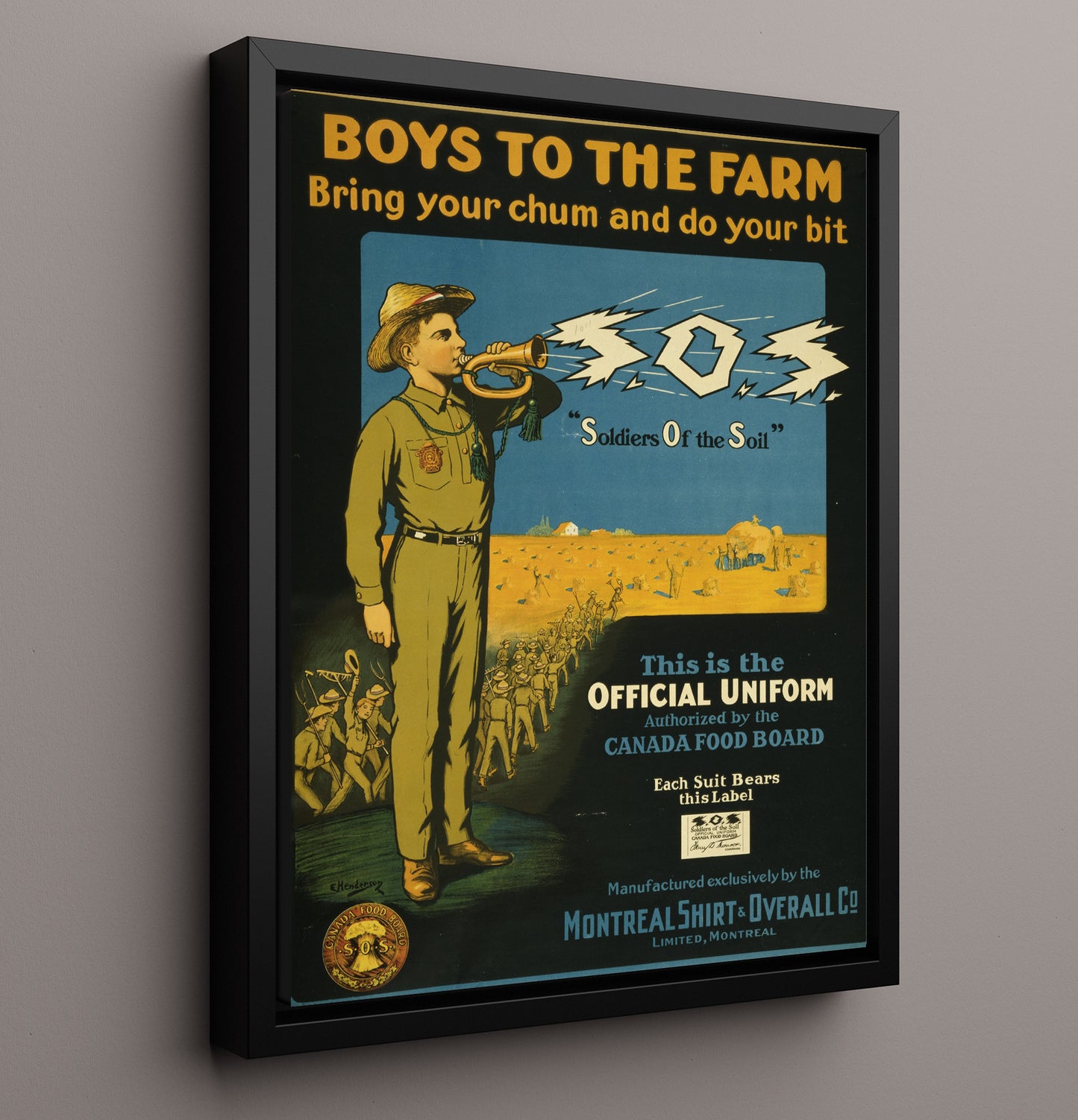 Canada Food Board Boys to the Farm war poster wall art 16x20 Framed Canvas