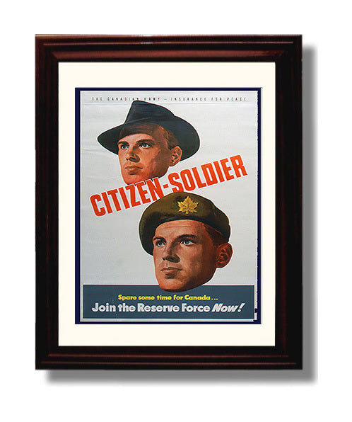 Vintage War Poster - Canadian Army - Citizen - Soldier Reserve Call Vintage War Wall Art - 8x10 Beveled Frame