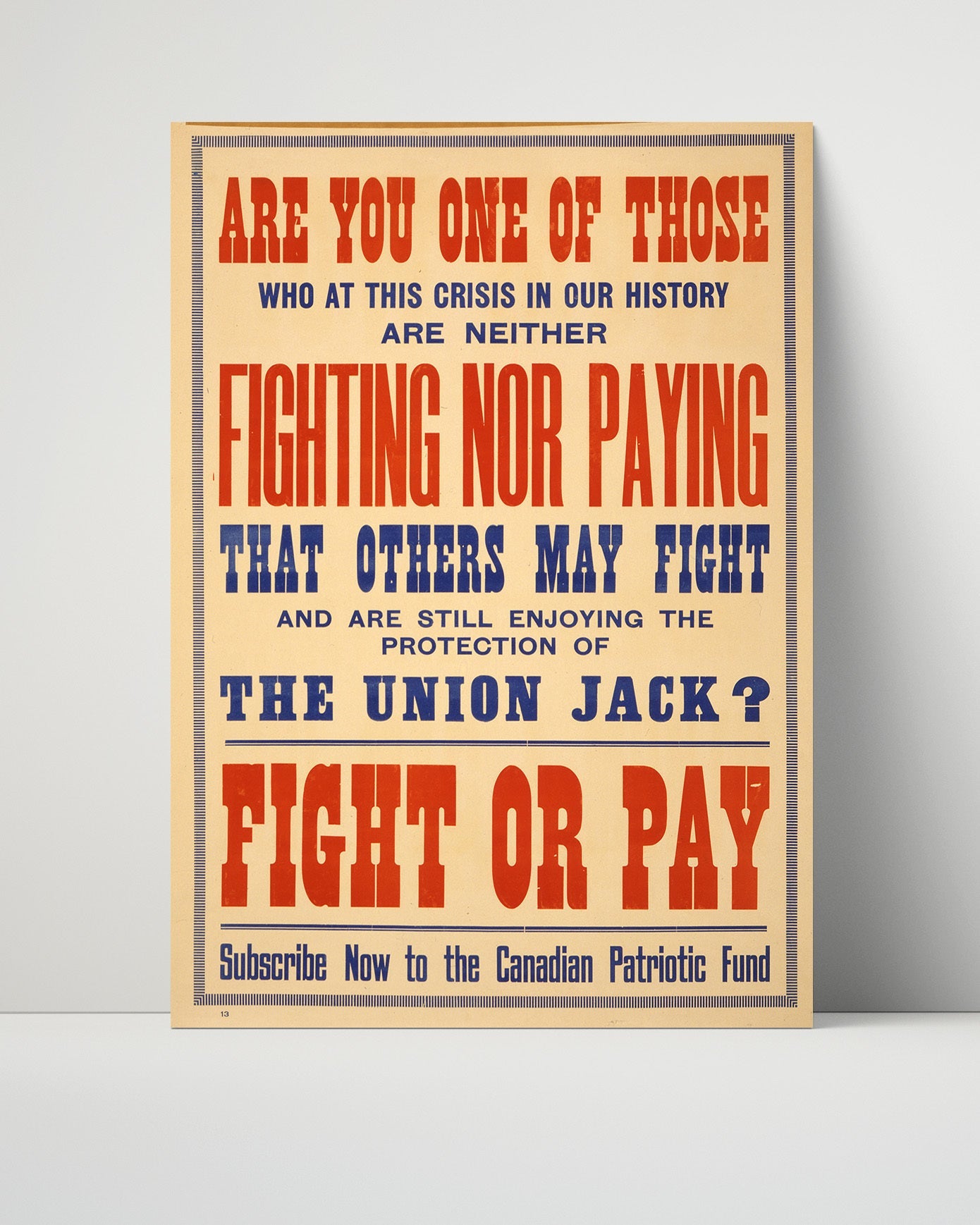 Vintage War Poster Unframed- Canadian Victory Bonds - Save While You Serve