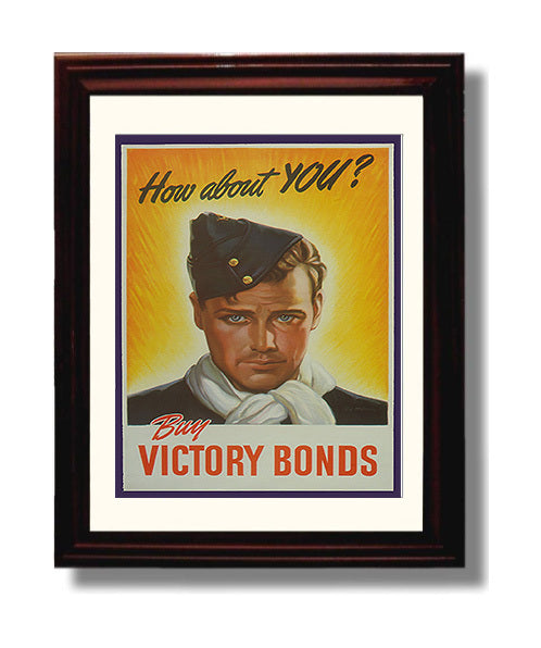 Vintage War Poster - Canadian Victory Bonds - Save While You Serve Vintage War Wall Art - 8x10 Beveled Frame
