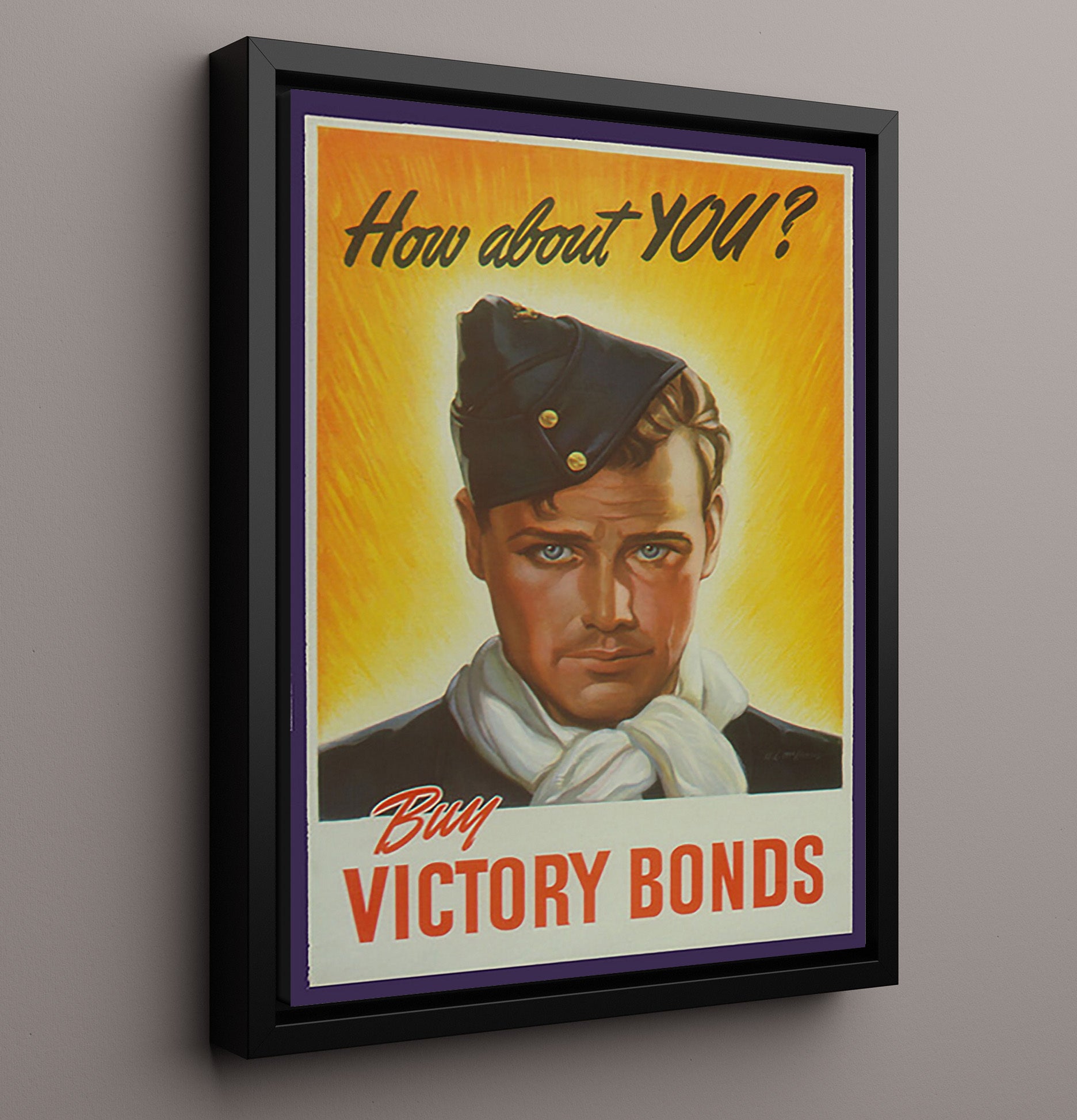 Vintage War Poster - Canadian Victory Bonds - Save While You Serve Vintage War Wall Art - 16x20 Framed Canvas