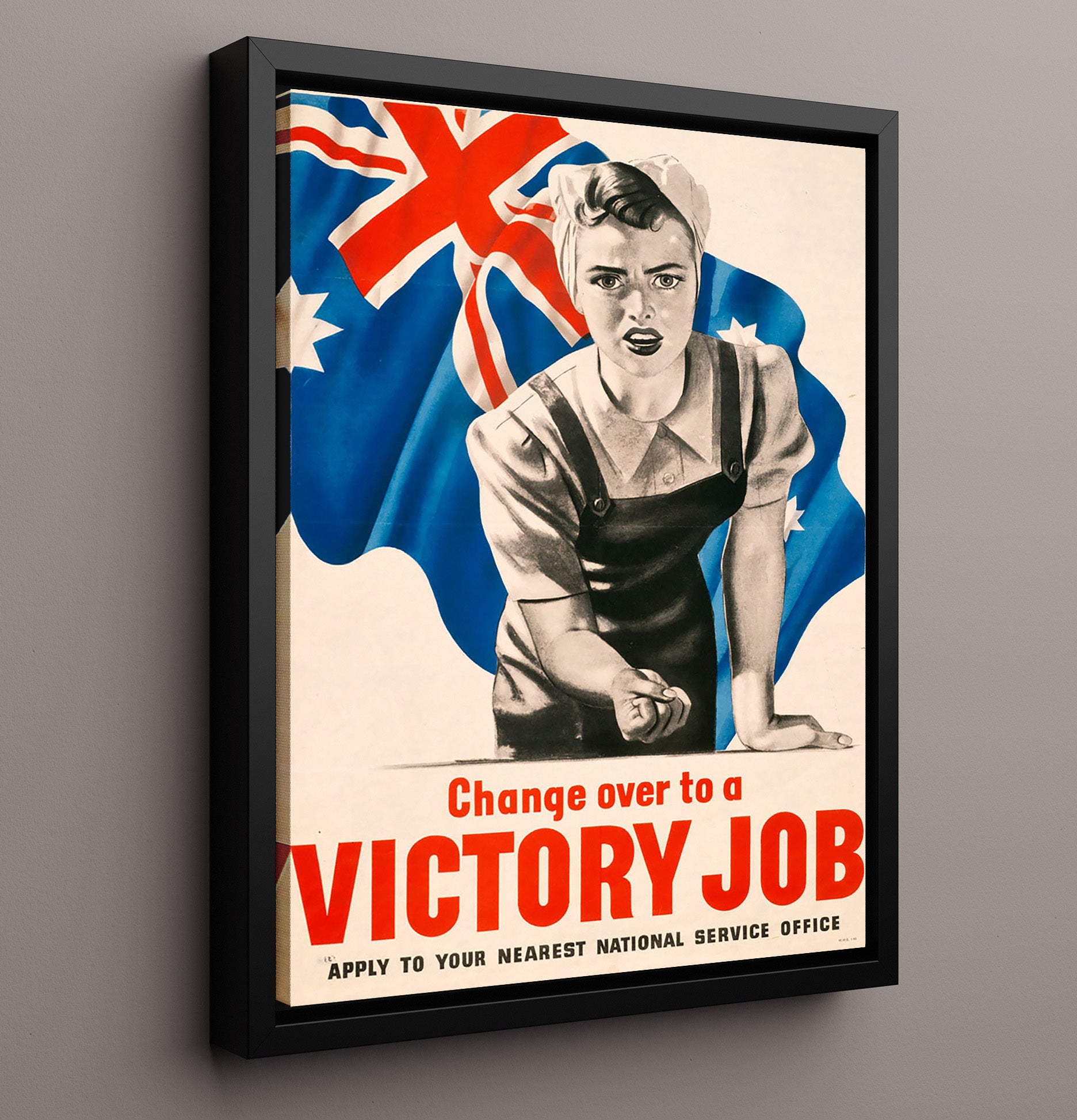Vintage War Poster - Change Over to a Victory Job Vintage War Wall Art - 16x20 Framed Canvas