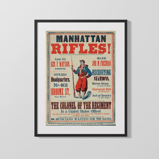 Vintage War Poster - Civil War Recruitment Oosters Mathattan Rifles
