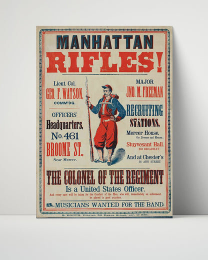 Vintage War Poster Unframed- Civil War Recruitment Oosters Mathattan Rifles