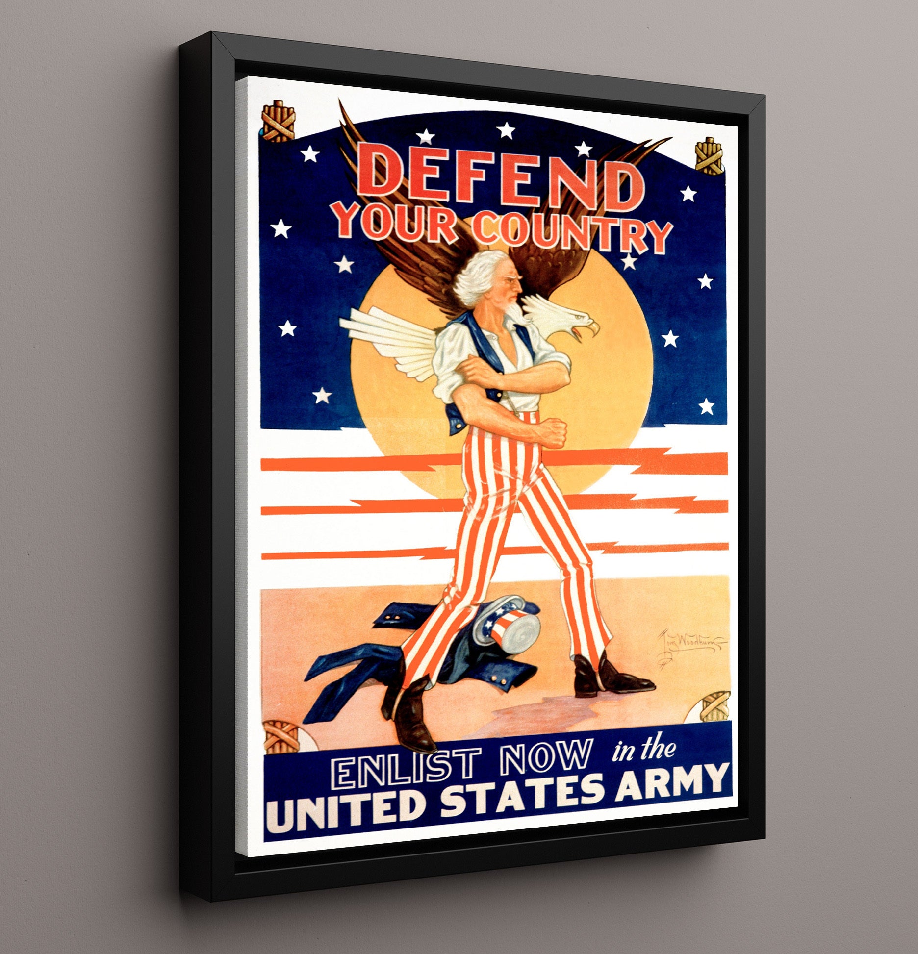 Defend Your Country Enlist Now war poster wall art 16x20 Framed Canvas