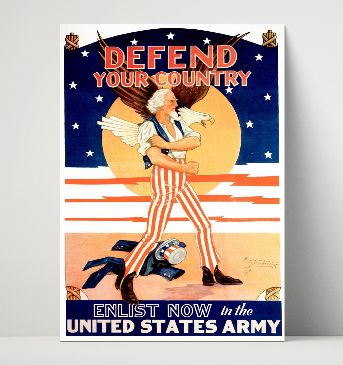 Vintage War Poster - Defend Your Country Enlist Now Vintage War Wall Art - 16x20 Unframed Print