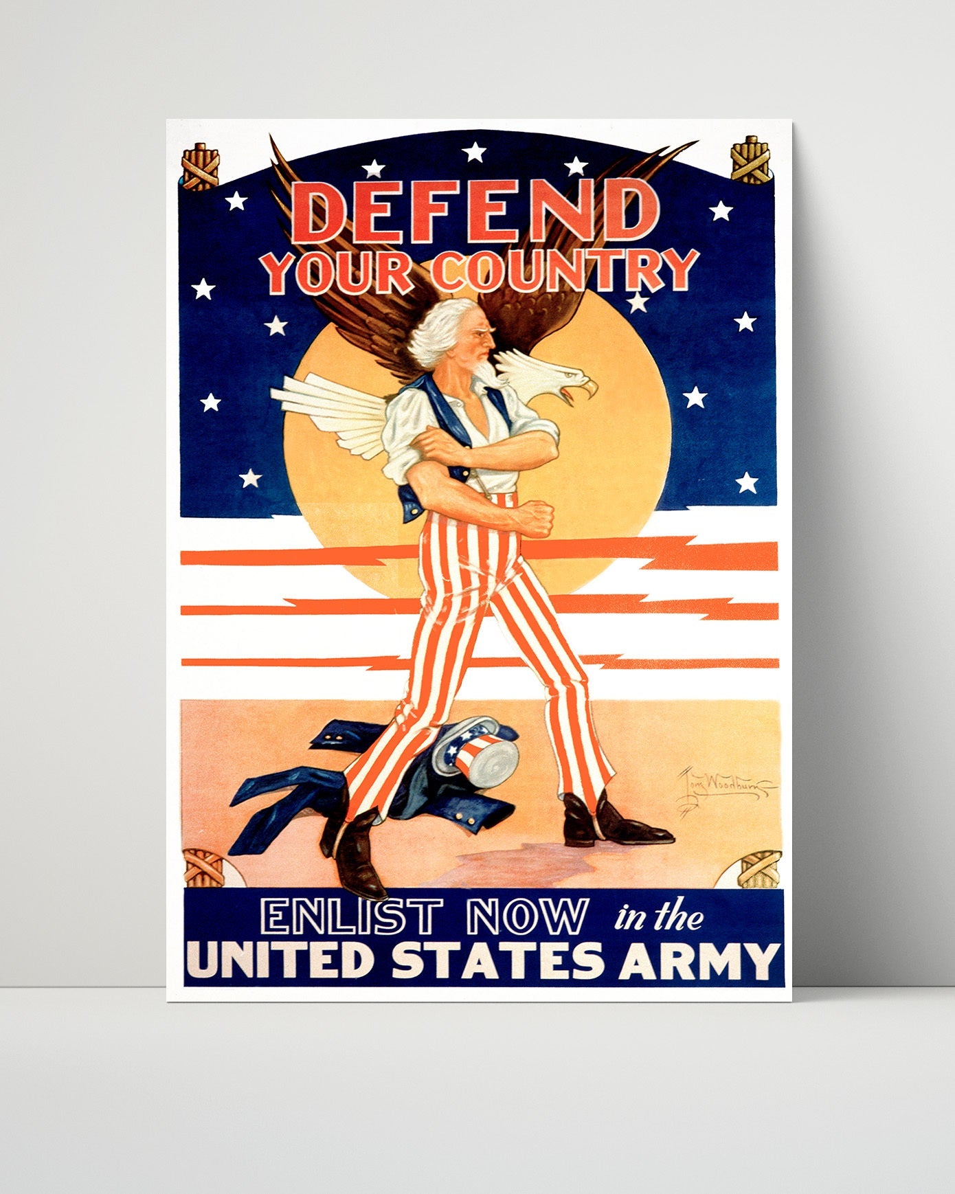 Vintage War Poster Unframed- Defend Your Country Enlist Now