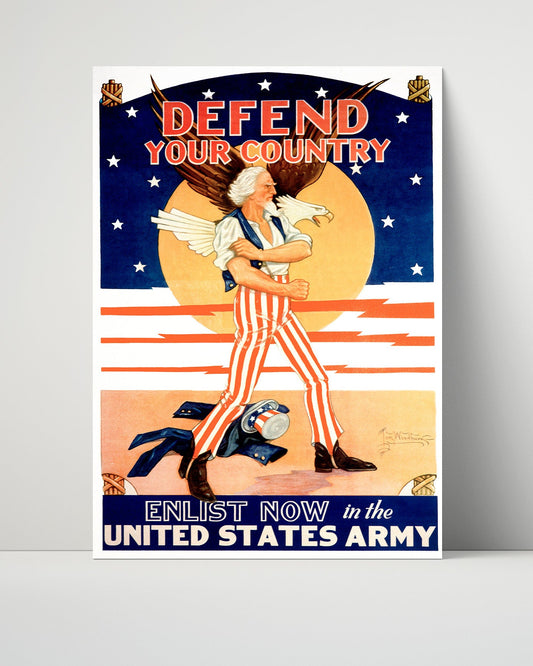 Vintage War Poster Unframed- Defend Your Country Enlist Now