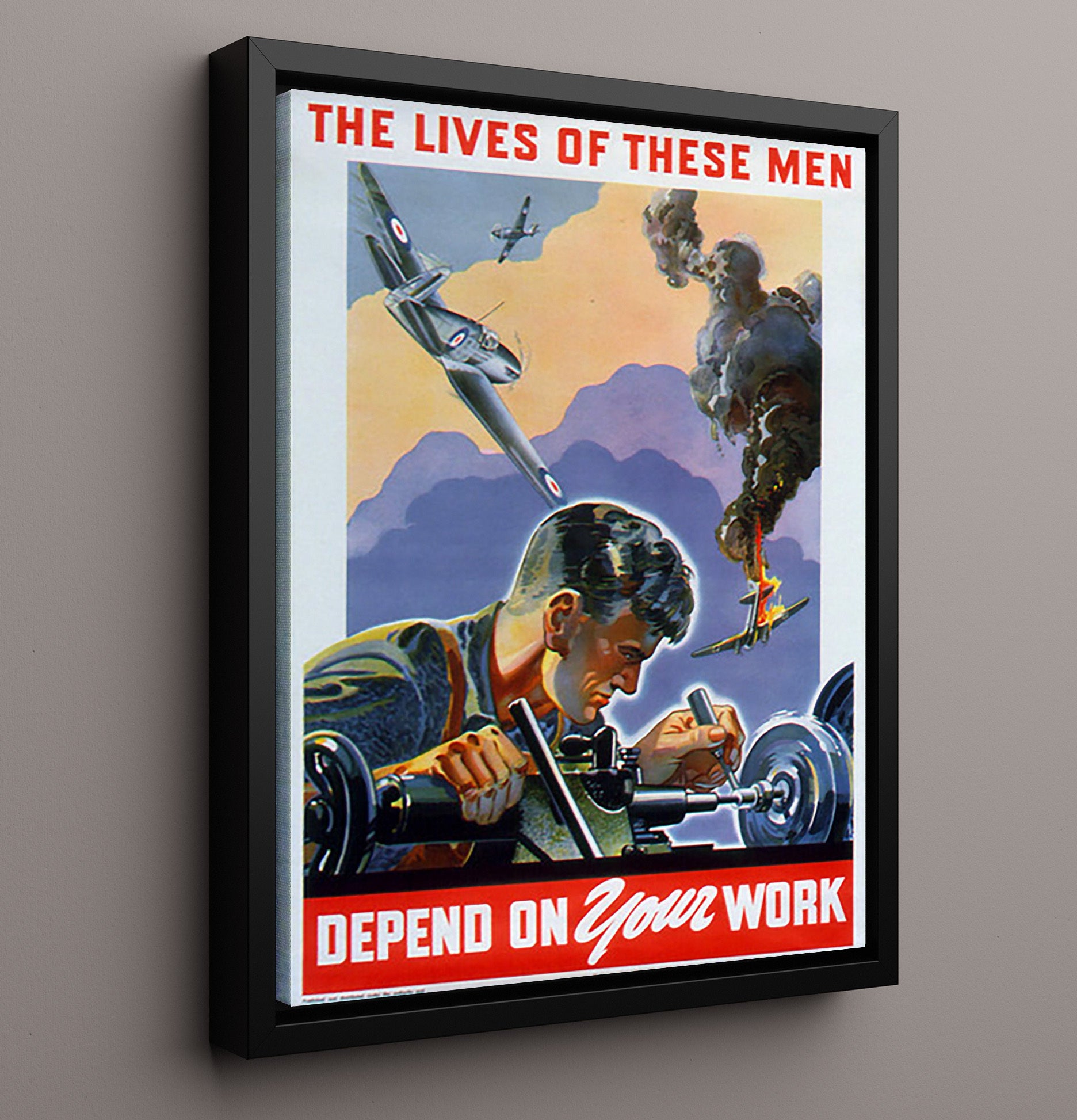 Defense Work - Lives Depend on You war poster wall art 16x20 Framed Canvas