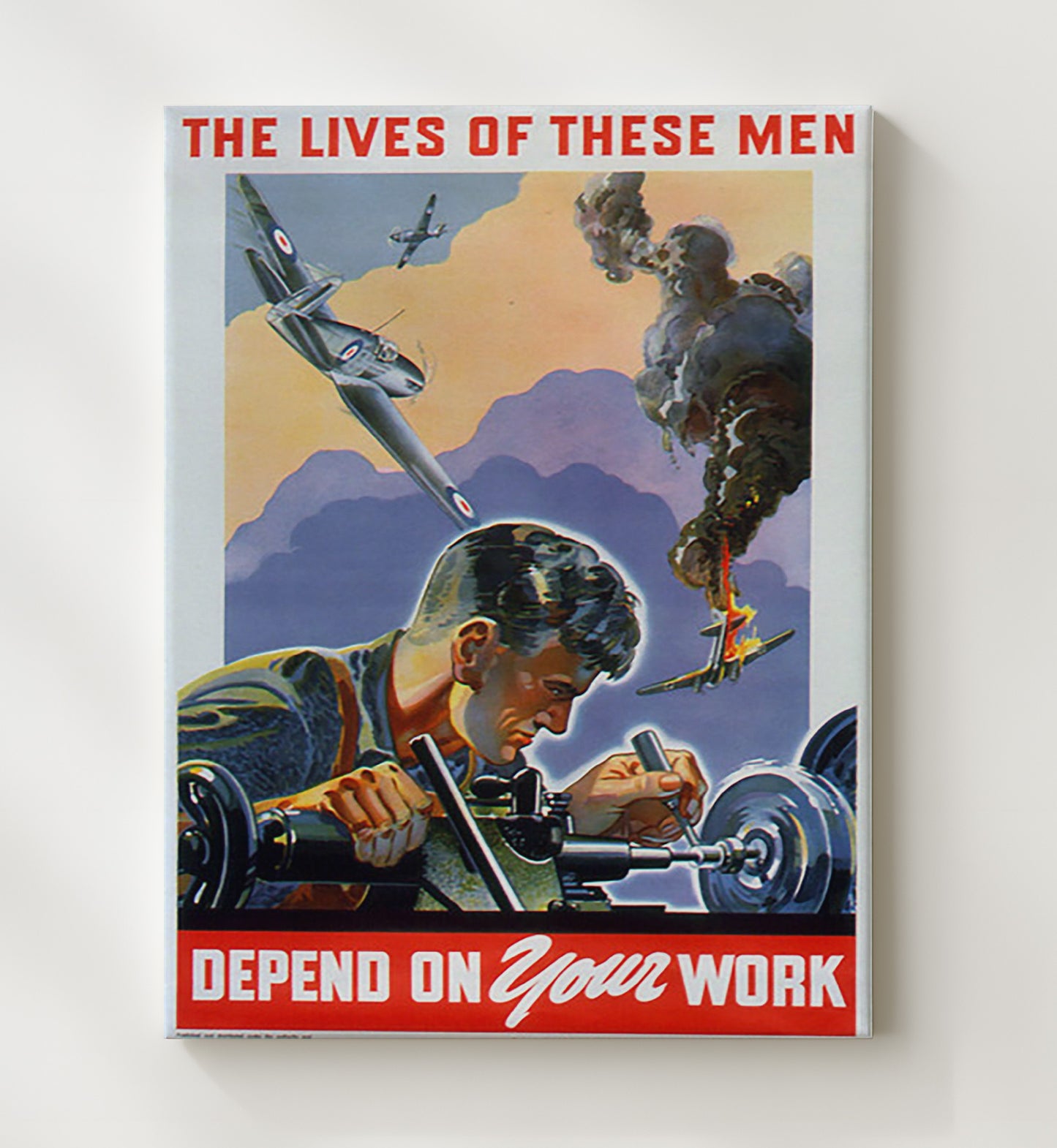 Vintage War Poster - Defense Work - Lives Depend on You Vintage War Wall Art - 20x24 Canvas