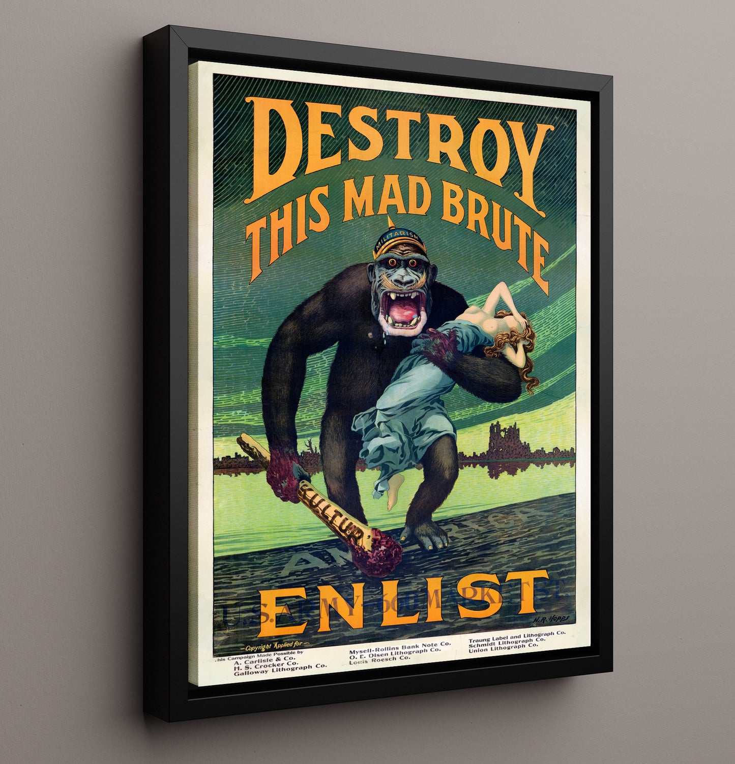 Destroy This Mad Brute war poster wall art 16x20 Framed Canvas