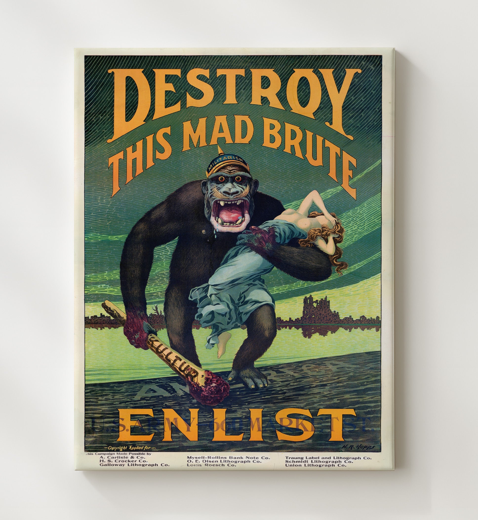 Destroy This Mad Brute war poster wall art 20x24 Canvas