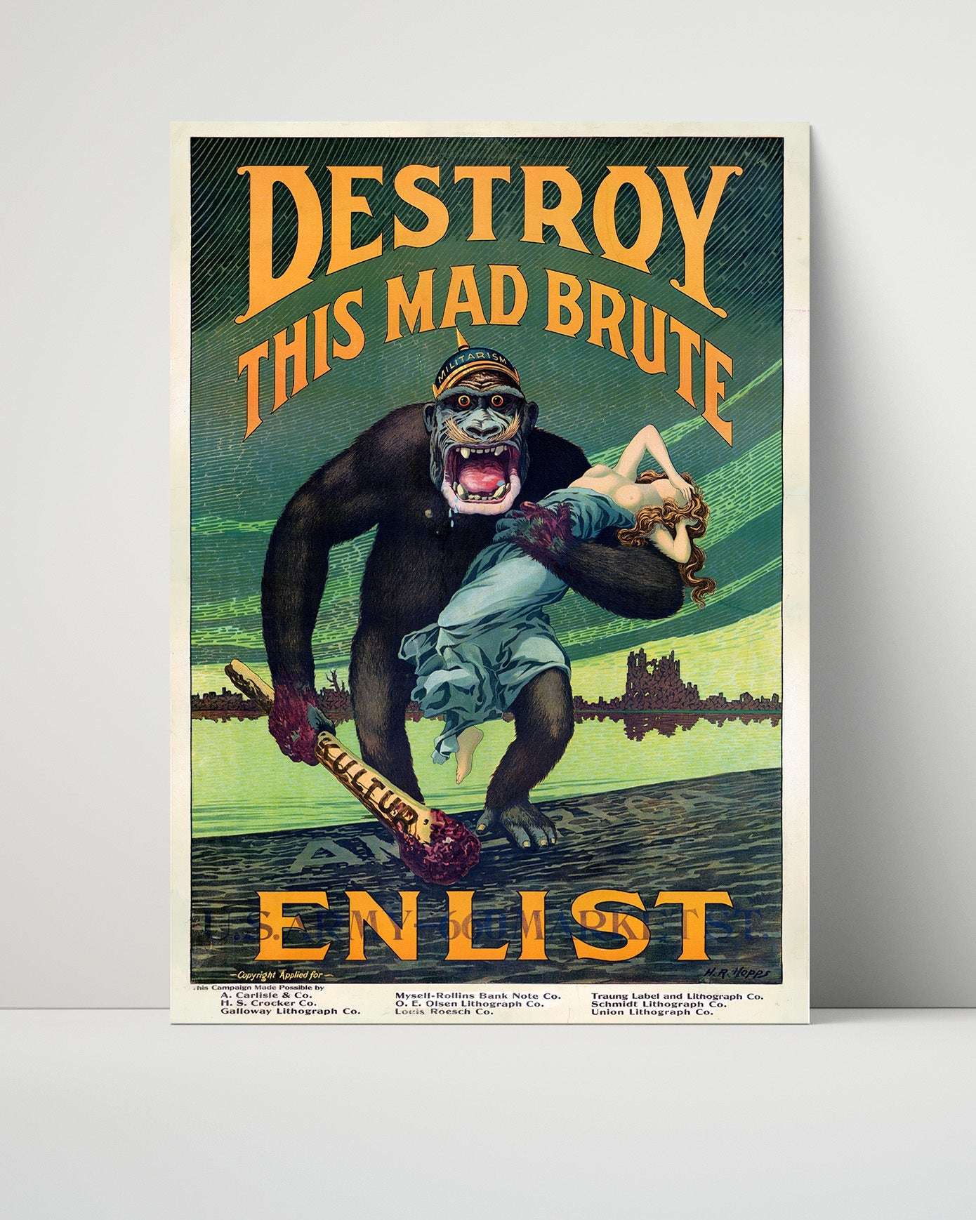 Vintage War Poster Unframed- Destroy This Mad Brute