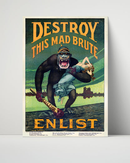 Vintage War Poster Unframed- Destroy This Mad Brute