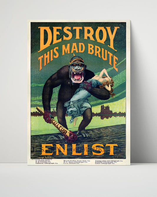 Vintage War Poster Unframed- Destroy This Mad Brute