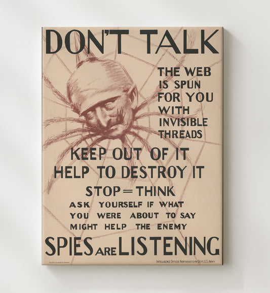 Don't Talk Spies Are Listening vintage war poster canvas wall art 20x24 Canvas