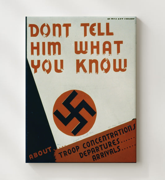 Don't Tell Him What You Know vintage war poster canvas wall art 20x24 Canvas