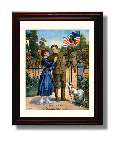 Vintage War Poster - Duty Calls WWI Vintage War Wall Art - 8x10 Beveled Frame
