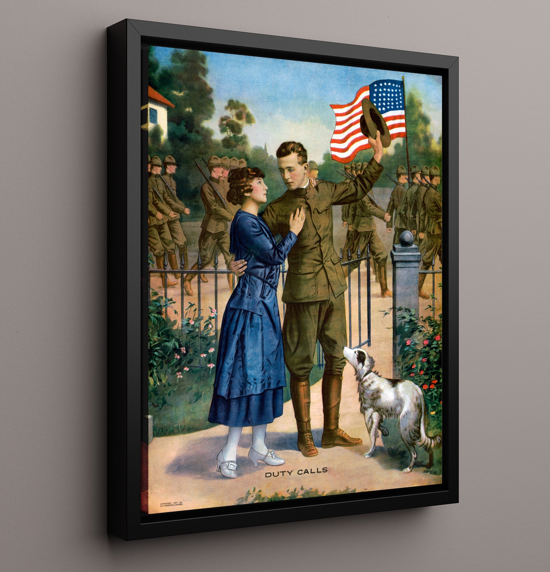 Vintage War Poster - Duty Calls WWI Vintage War Wall Art - 16x20 Framed Canvas