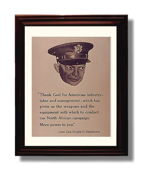 Vintage War Poster - Dwight Eisenhower Thank God For American Industry Quote Vintage War Wall Art - 8x10 Beveled Frame