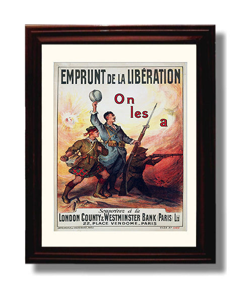 Vintage War Poster - Emprunt de la Liberation London County Bank Paris Vintage War Wall Art - 8x10 Beveled Frame