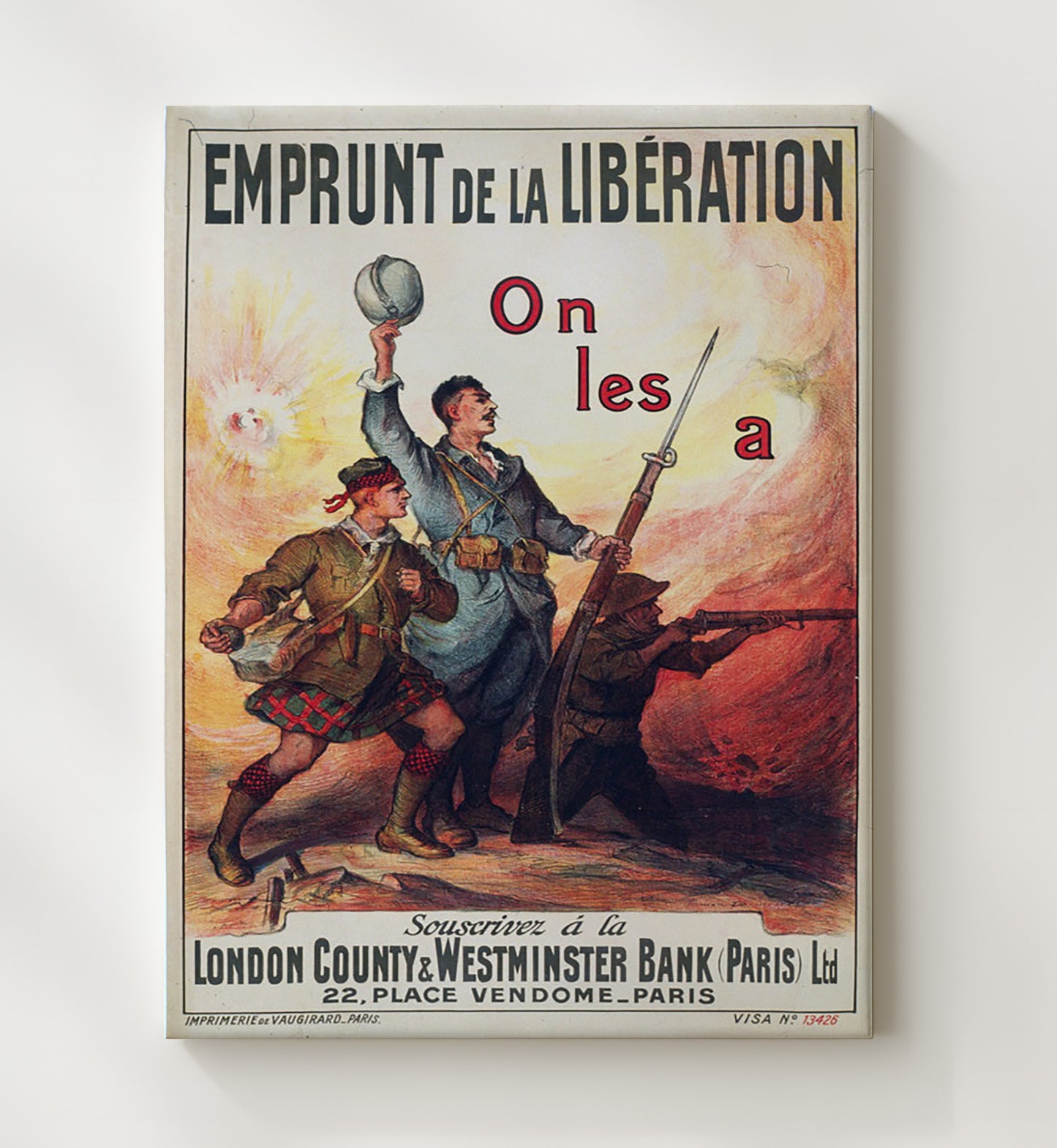Emprunt de la Liberation London County Bank Paris war poster wall art 20x24 Canvas
