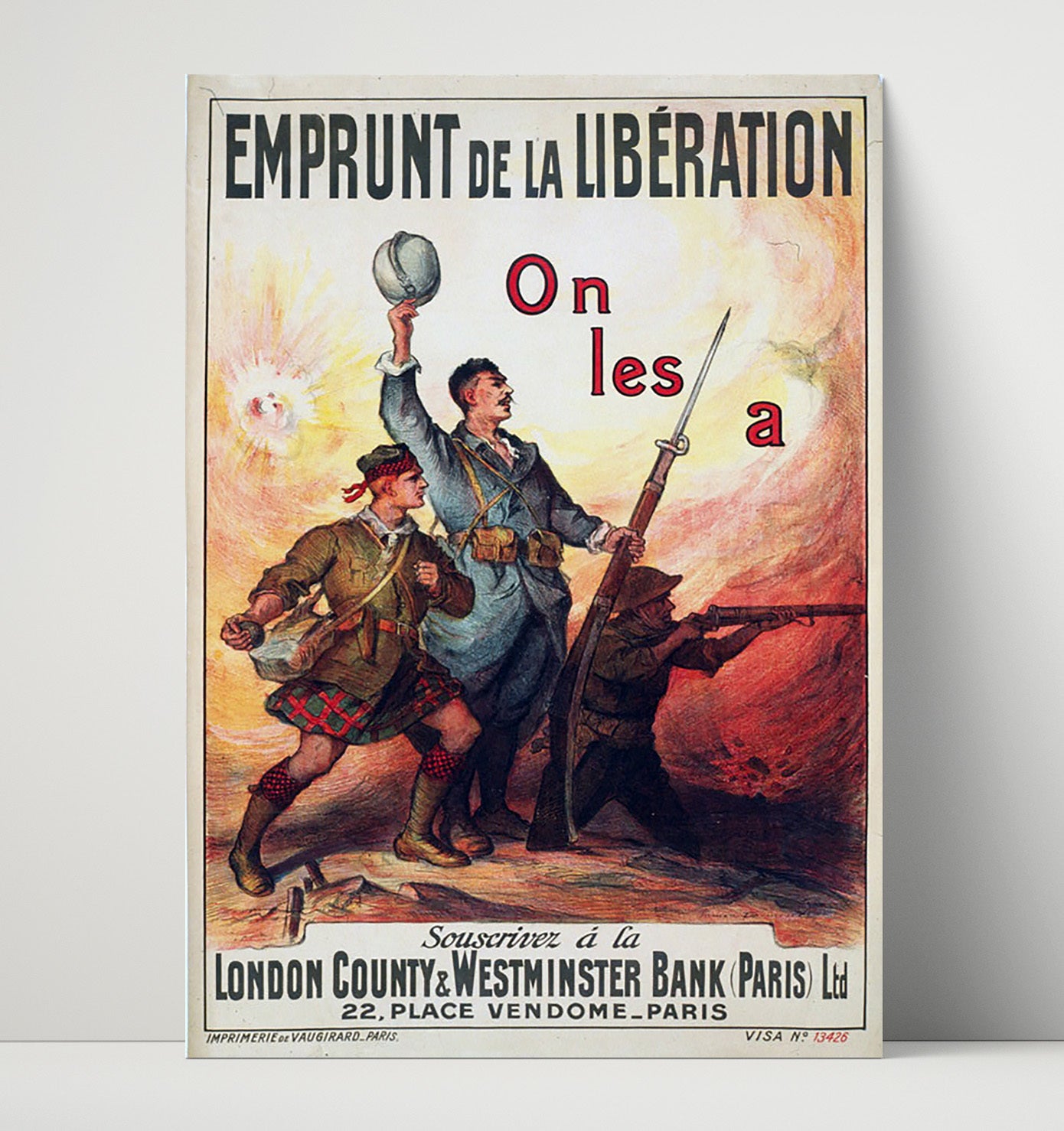 Vintage War Poster - Emprunt de la Liberation London County Bank Paris Vintage War Wall Art - 16x20 Unframed Print