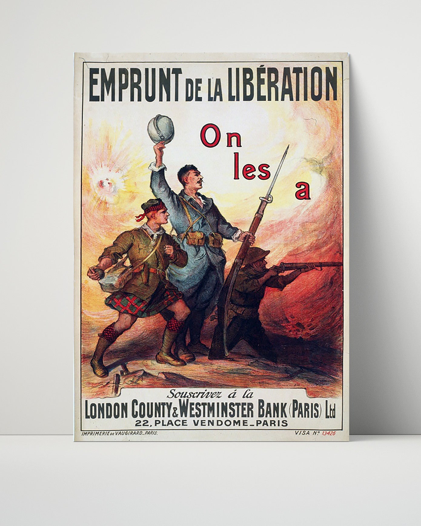Vintage War Poster Unframed- Emprunt de la Liberation London County Bank Paris
