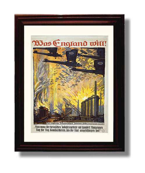 Vintage War Poster - England Will - Firestorm Vintage War Wall Art - 8x10 Beveled Frame