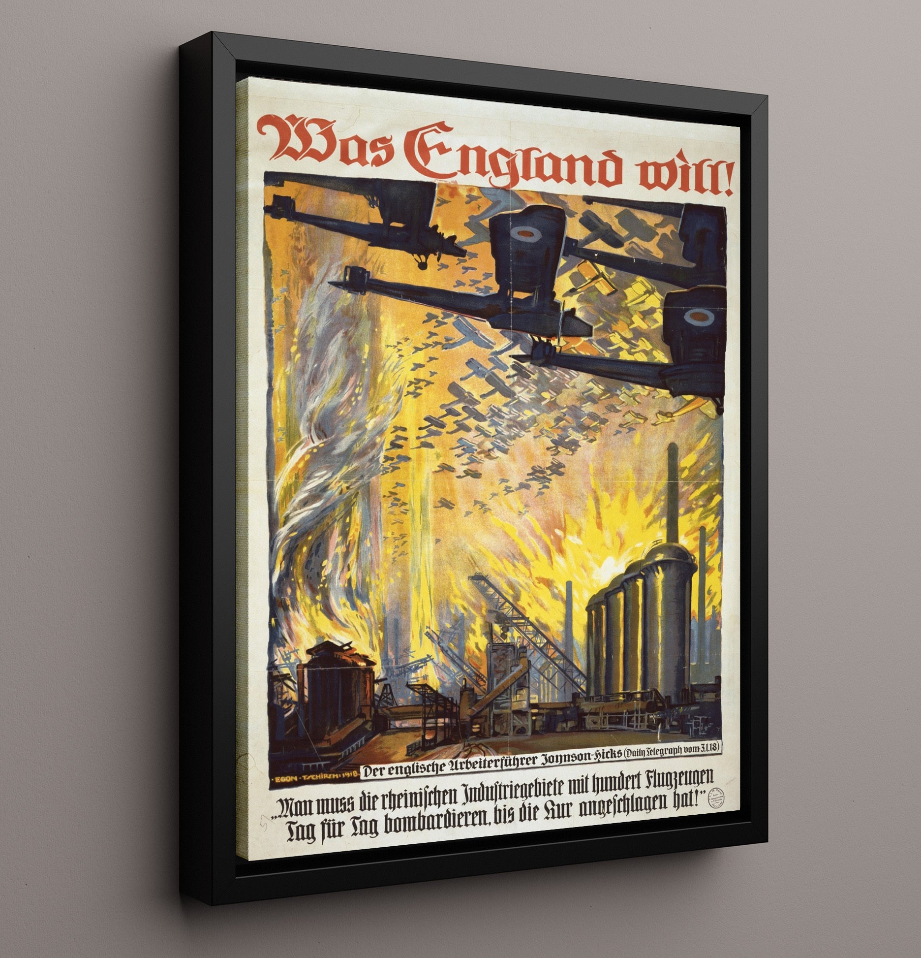 Vintage War Poster - England Will - Firestorm Vintage War Wall Art - 16x20 Framed Canvas
