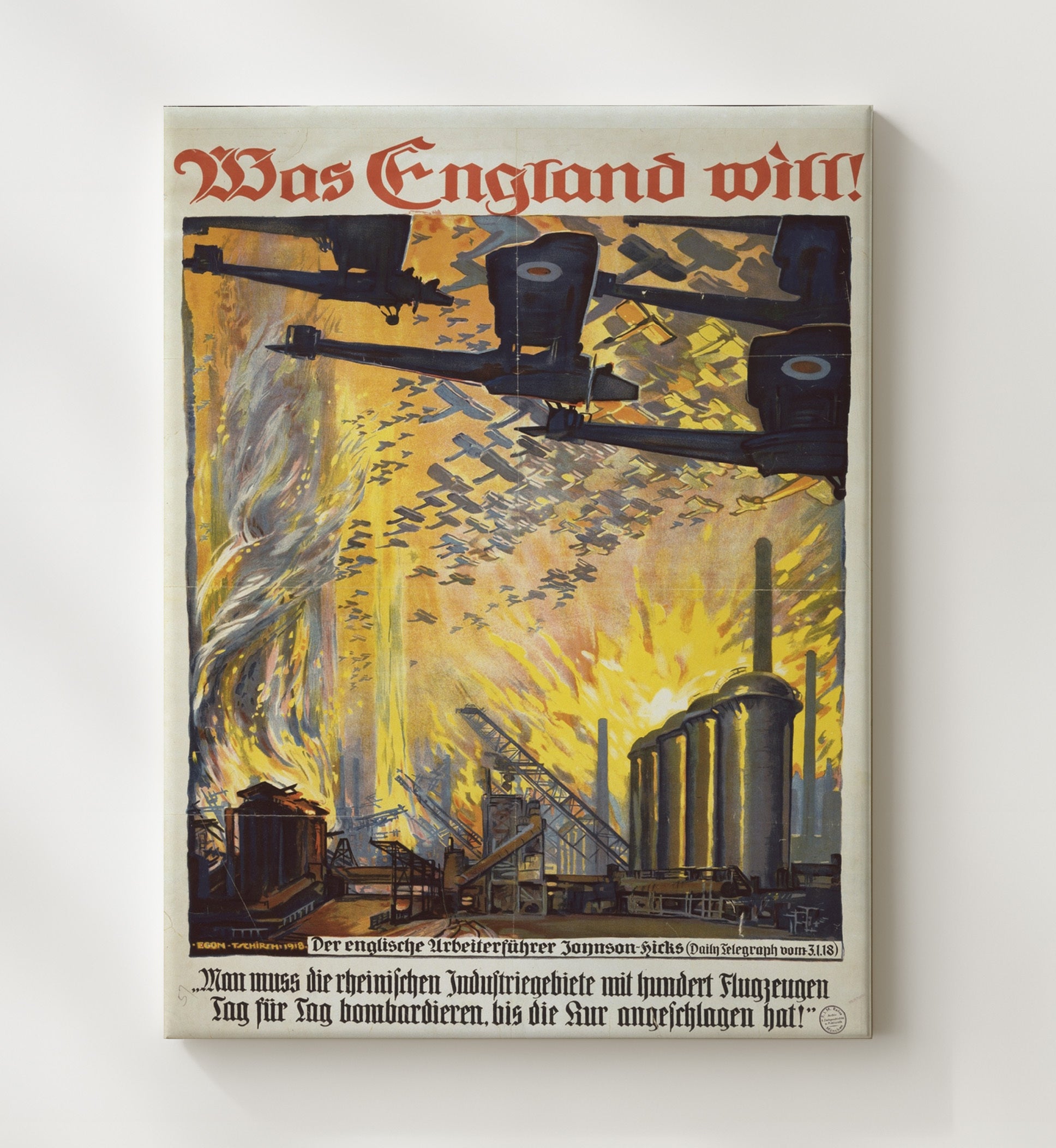 Vintage War Poster - England Will - Firestorm Vintage War Wall Art - 20x24 Canvas