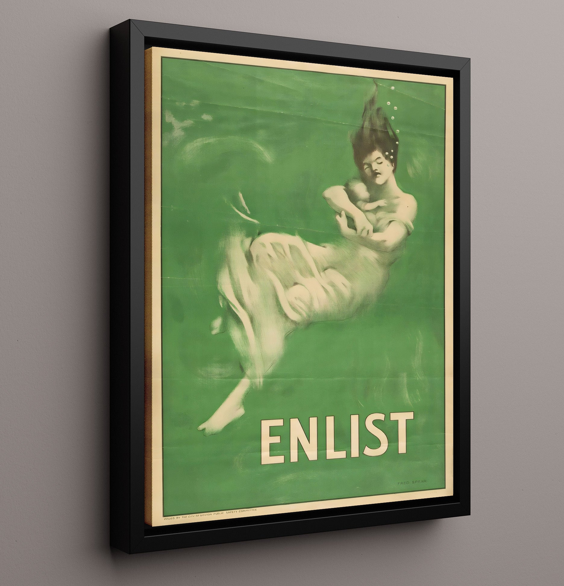 Vintage War Poster - Enlist - Drowning Figure Vintage War Wall Art - 16x20 Framed Canvas