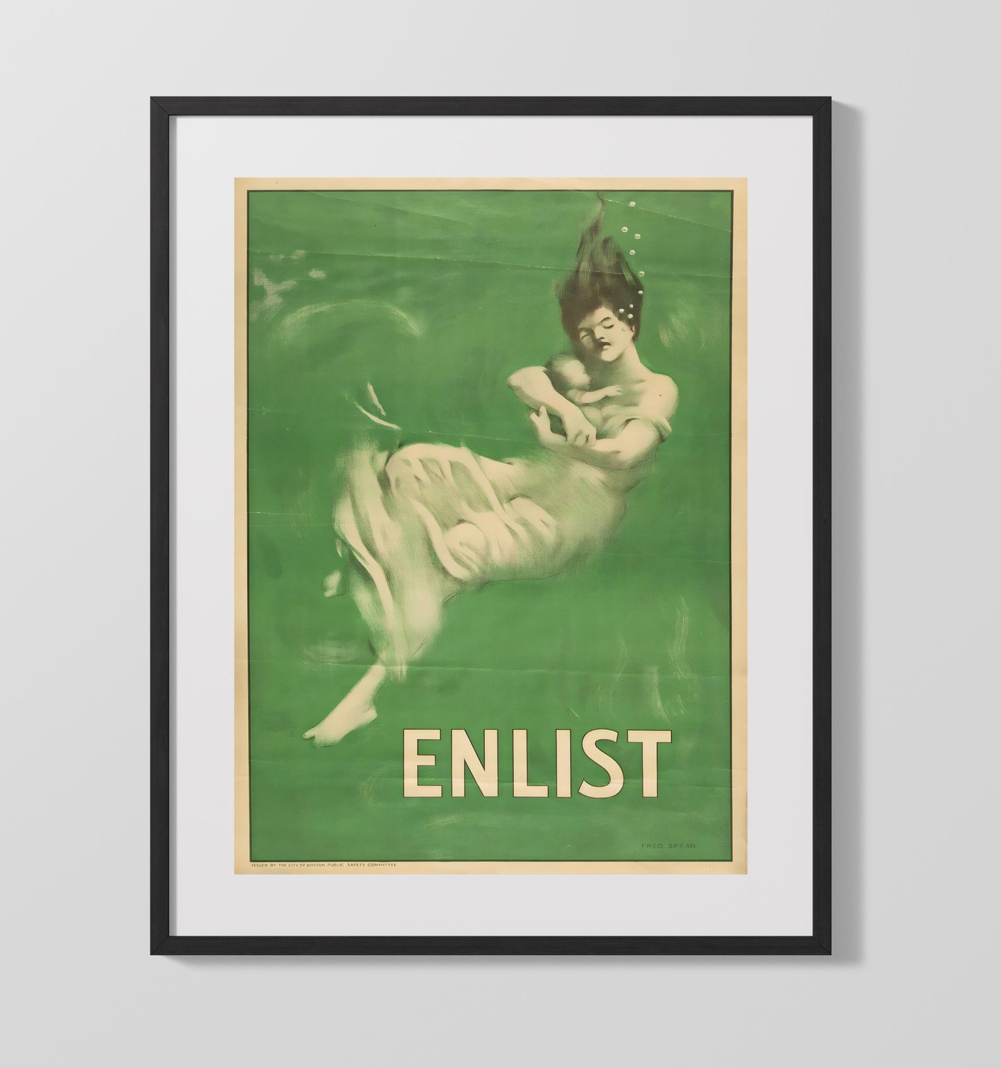 Enlist - Drowning Figure war poster wall art 16x20 Gallery Frame