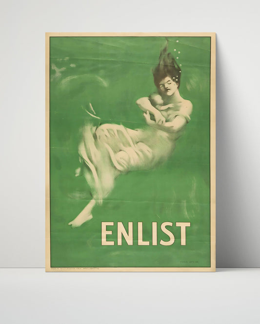Vintage War Poster Unframed- Enlist - Drowning Figure