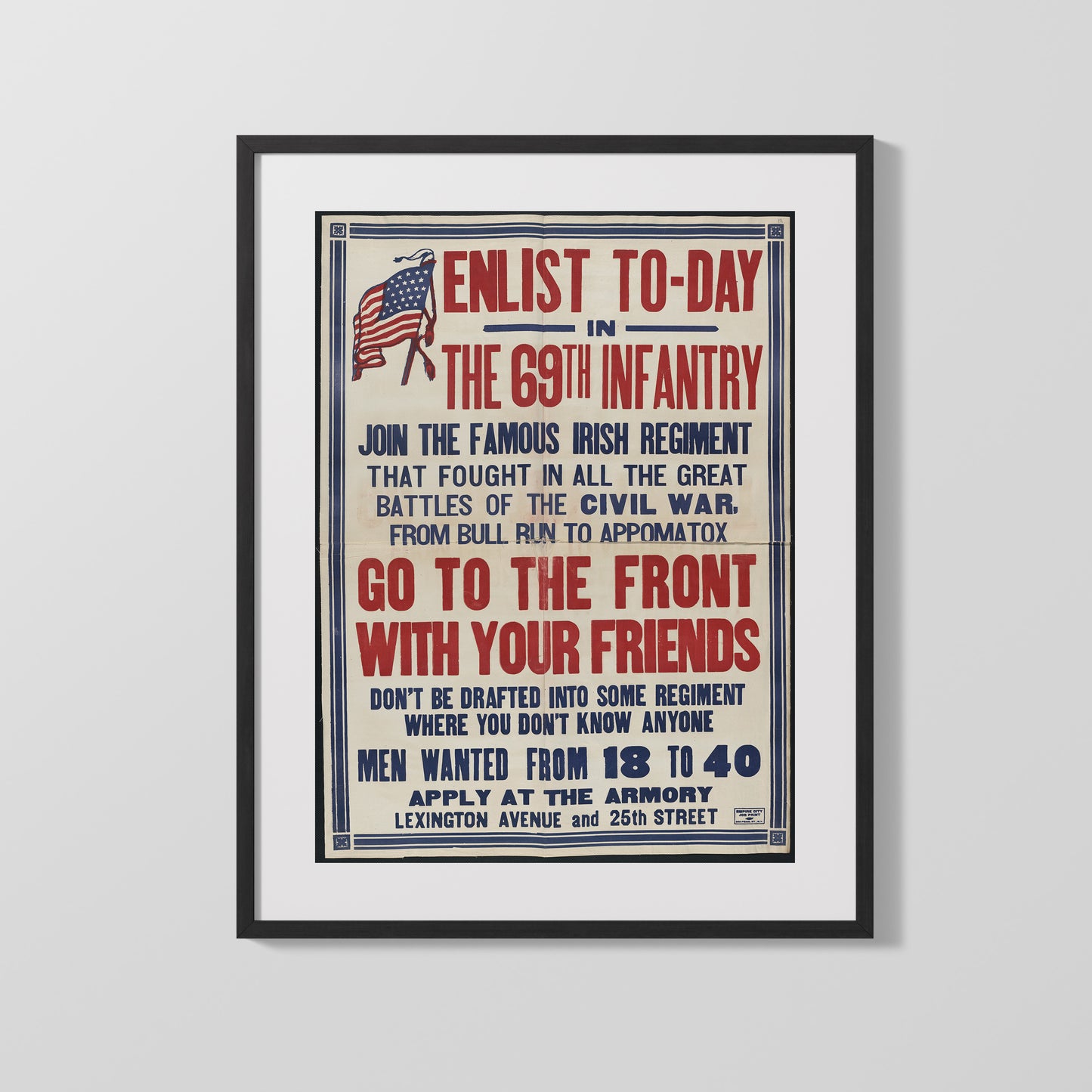 Vintage War Poster - Enlist Today Notice Irish Regiment