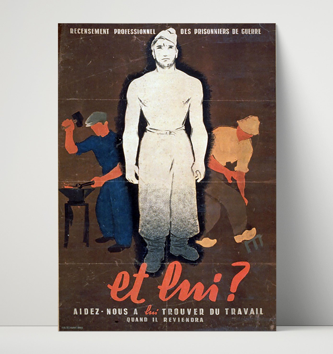 Vintage War Poster - Et Imi Trouver Du Travail Vintage War Wall Art - 16x20 Unframed Print