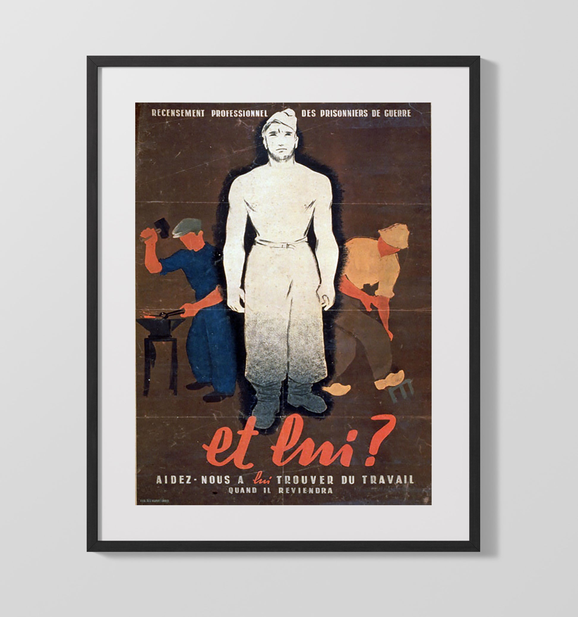 Vintage War Poster - Et Imi Trouver Du Travail Vintage War Wall Art - 16x20 Gallery Frame