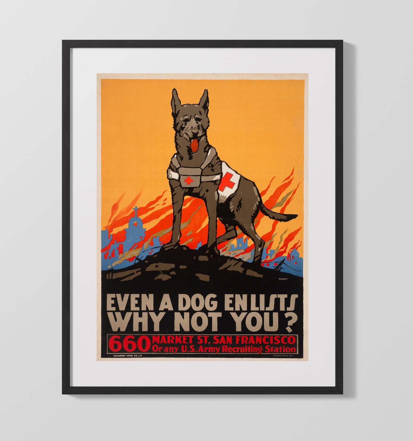 Even a Dog Enlists Why Not You war poster wall art 16x20 Gallery Frame