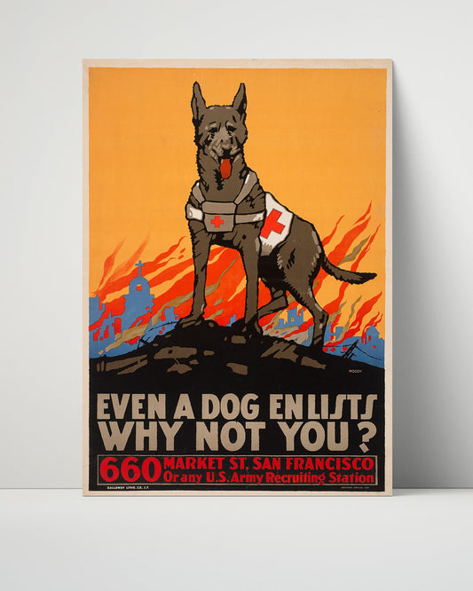 Vintage War Poster Unframed- Even a Dog Enlists Why Not You