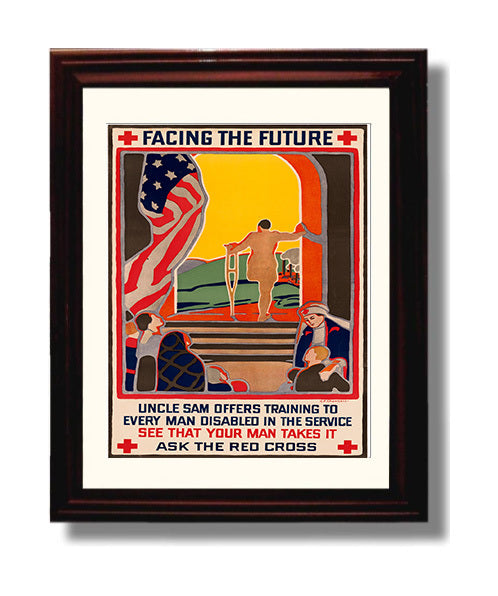 Vintage War Poster - Facing The Future The Red Cross Vintage War Wall Art - 8x10 Beveled Frame