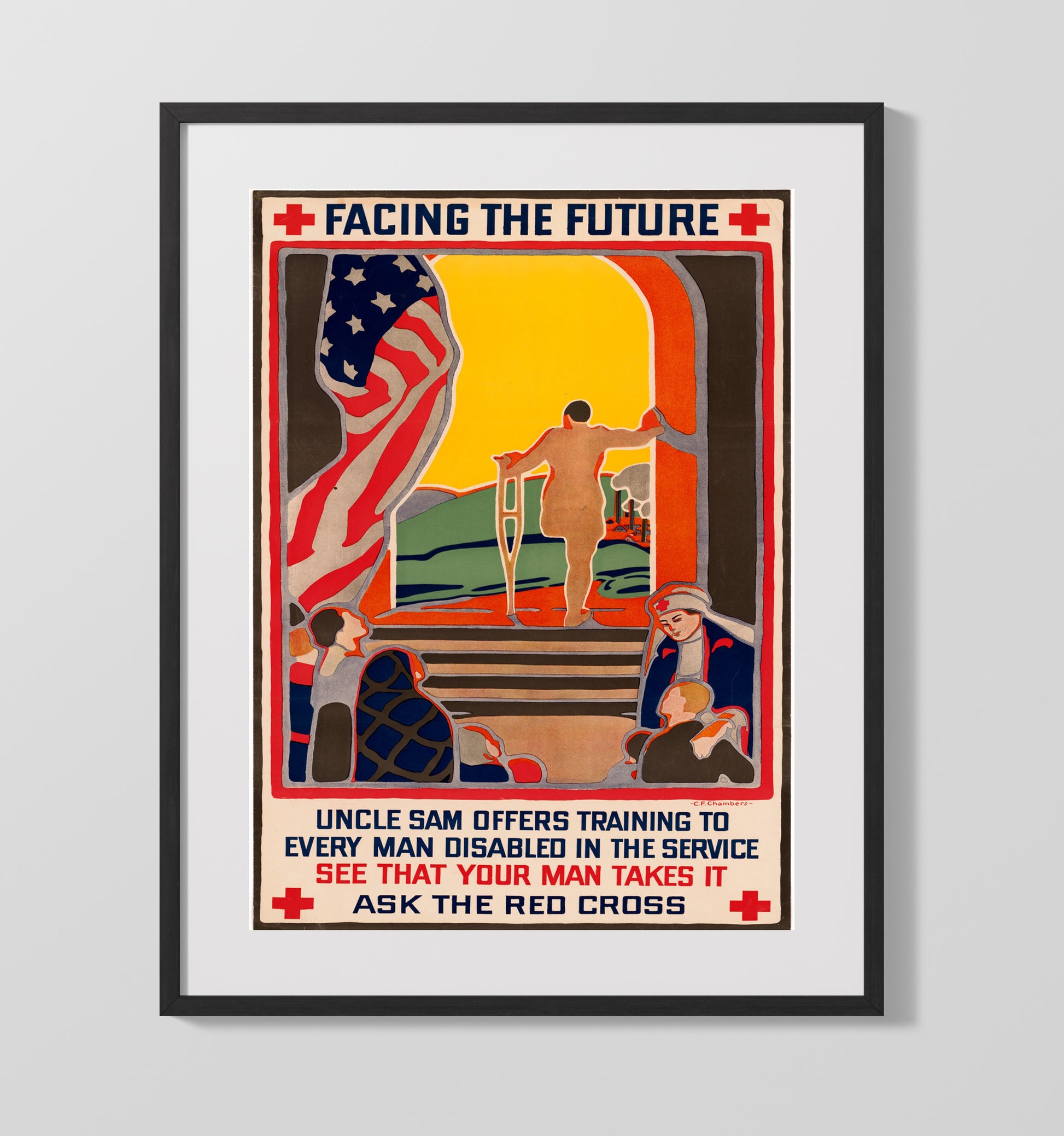 Facing The Future The Red Cross war poster wall art 16x20 Gallery Frame