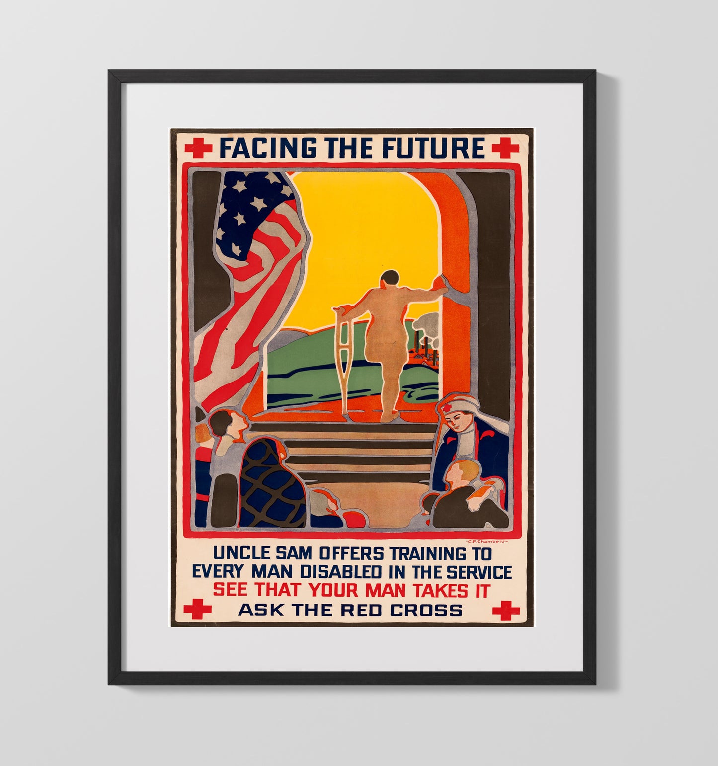 Vintage War Poster - Facing The Future The Red Cross Vintage War Wall Art - 16x20 Gallery Frame