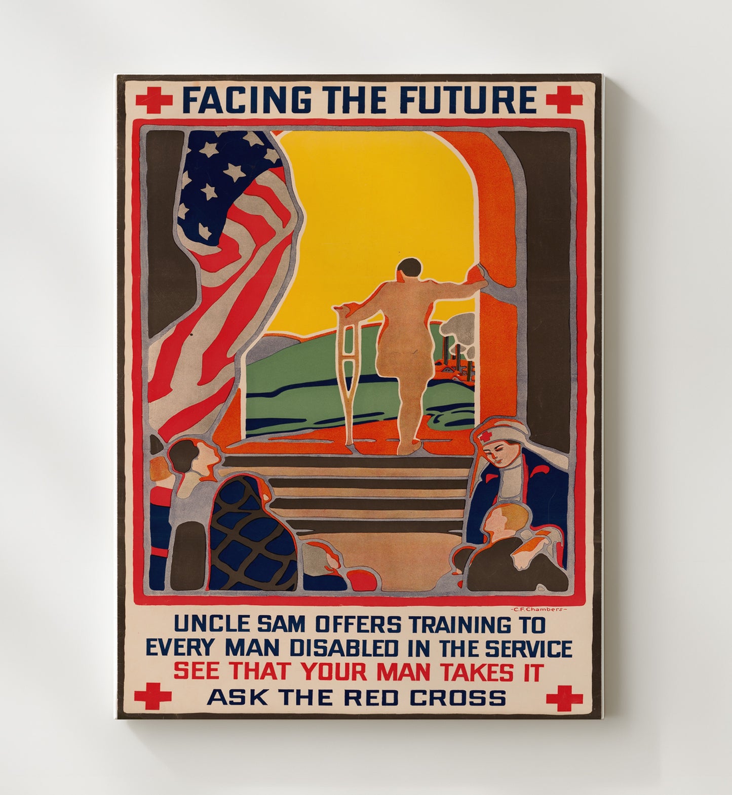 Vintage War Poster - Facing The Future The Red Cross Vintage War Wall Art - 20x24 Canvas