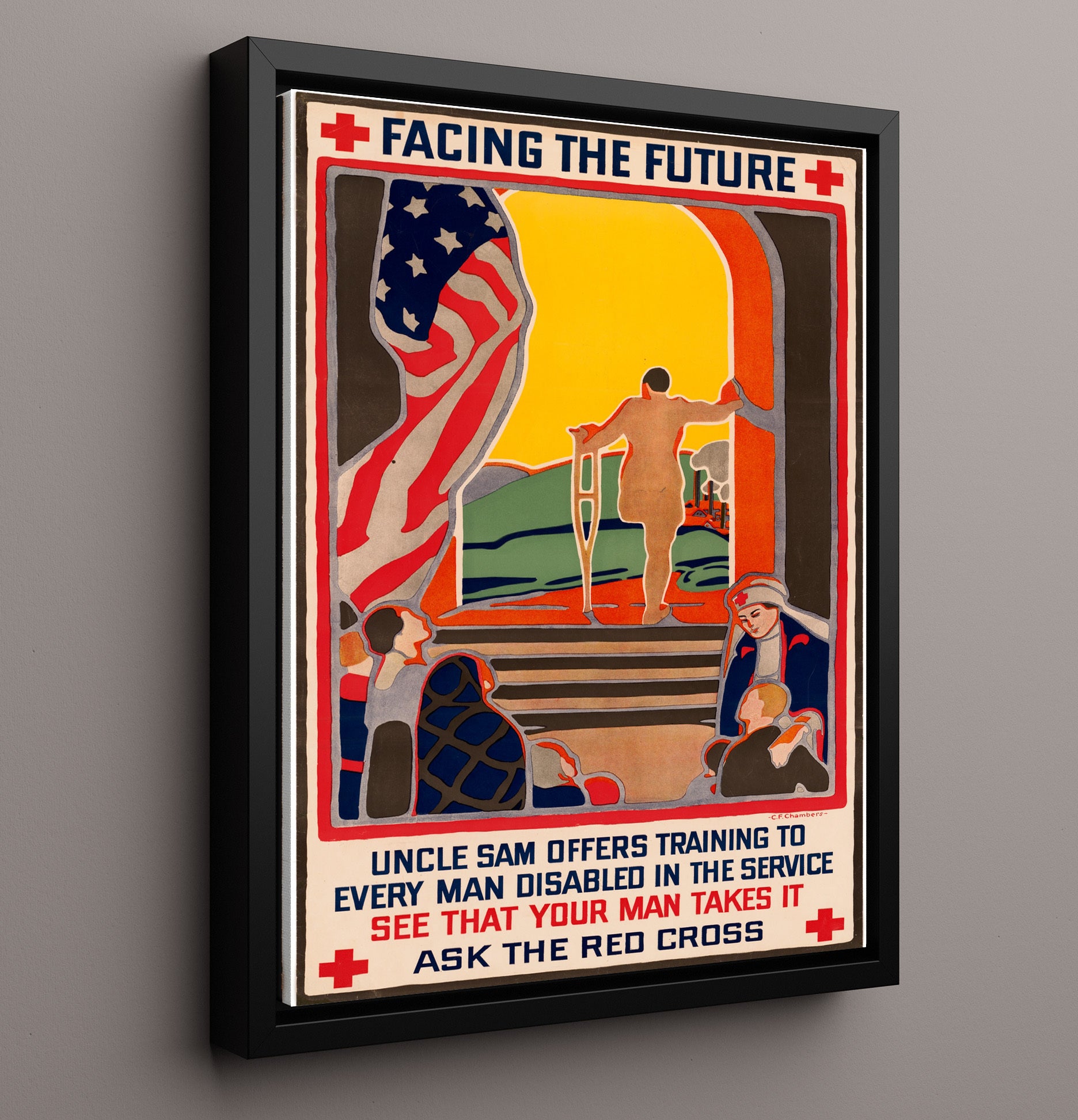 Facing The Future The Red Cross war poster wall art 16x20 Framed Canvas