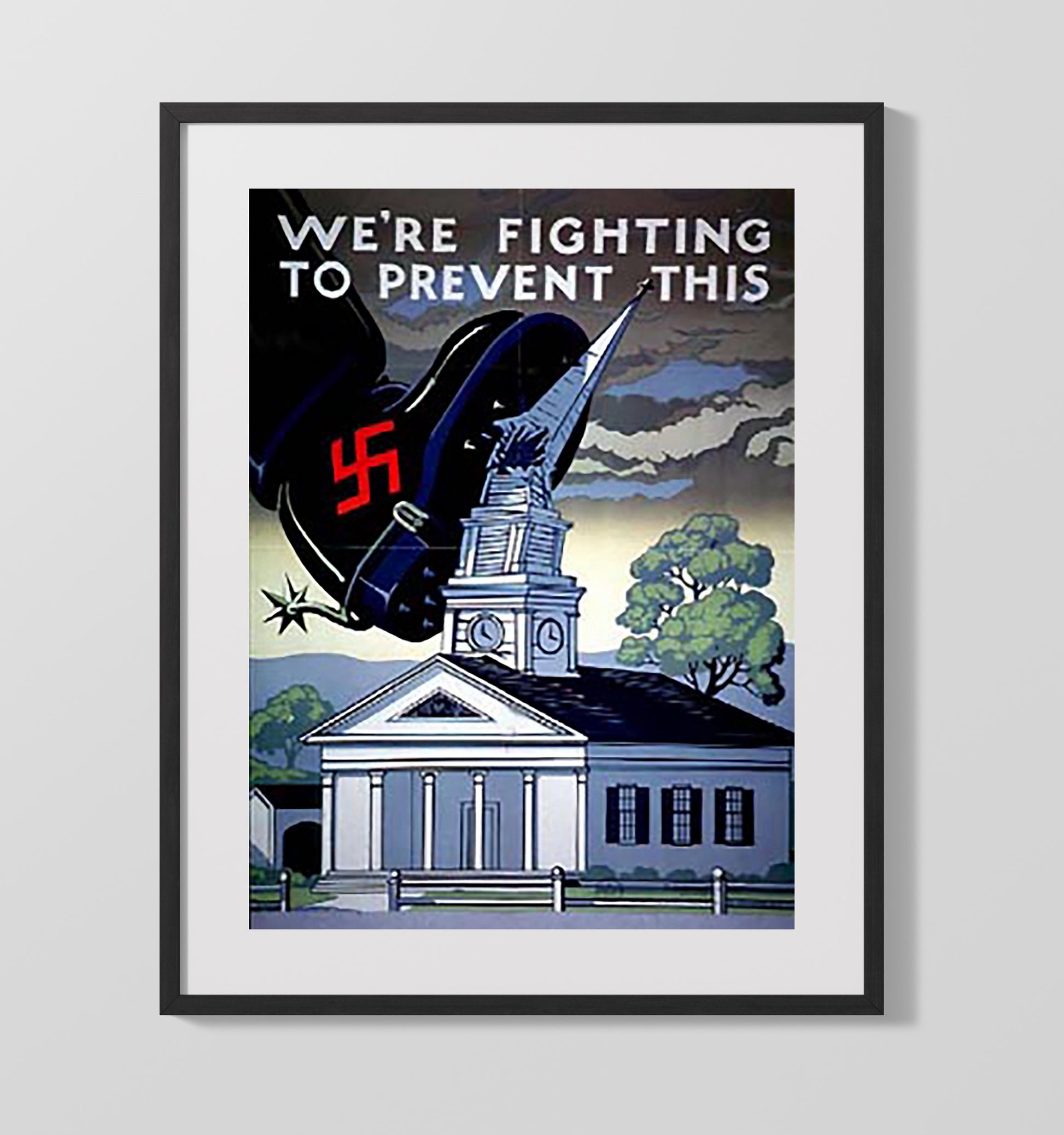 Fighting to Prevent - Stomp the Swastika war poster wall art 16x20 Gallery Frame