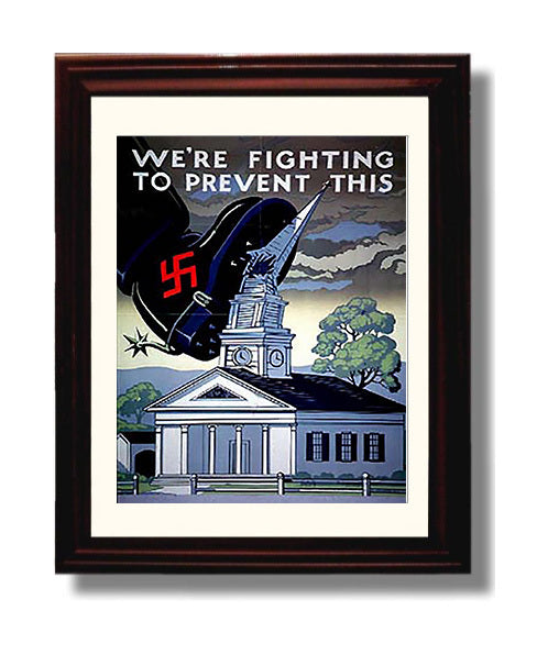 Fighting to Prevent - Stomp the Swastika war poster wall art 8x10 Beveled Frame