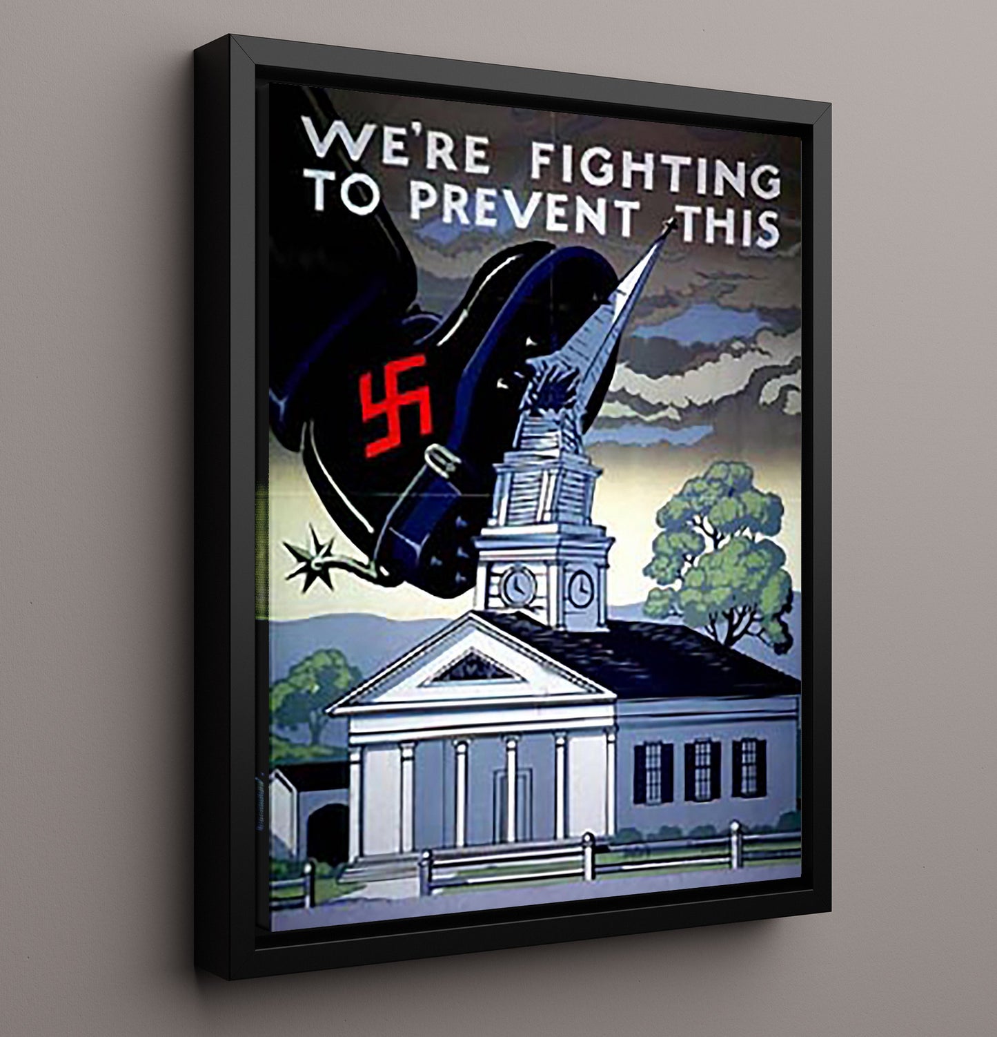 Vintage War Poster - Fighting to Prevent - Stomp the Swastika Vintage War Wall Art - 16x20 Framed Canvas